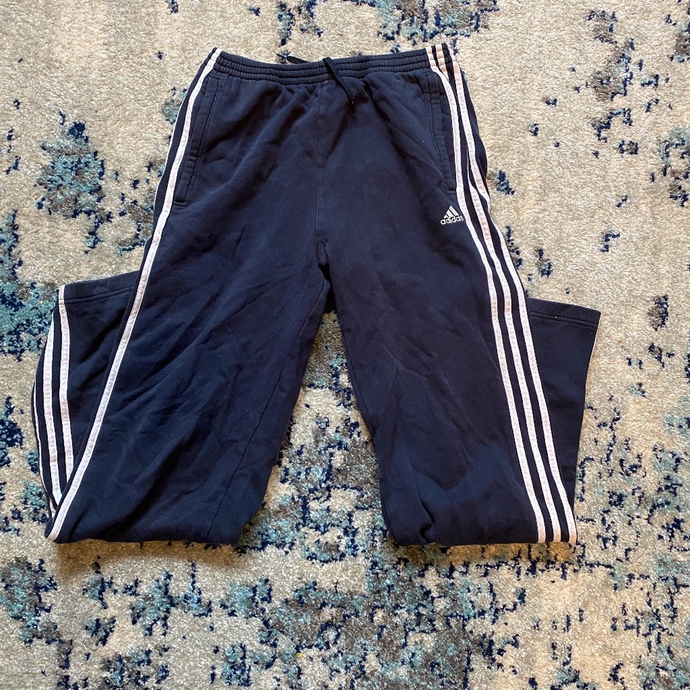 Adidas Navy Blue and White 3 Striped Sweat Pants